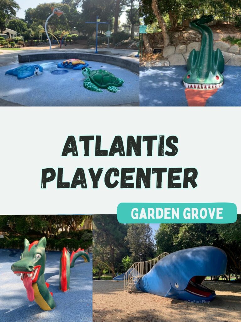 Atlantis Playcenter Splash Pad with crab, sea turtle, sting ray and spraying rings in Garden Grove CA